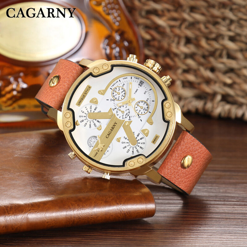 Cagarny-reloj analógico de cuarzo para hombre, accesorio de pulsera de cuarzo resistente al agua con doble pantalla, complemento masculino deportivo de marca de lujo con diseño militar