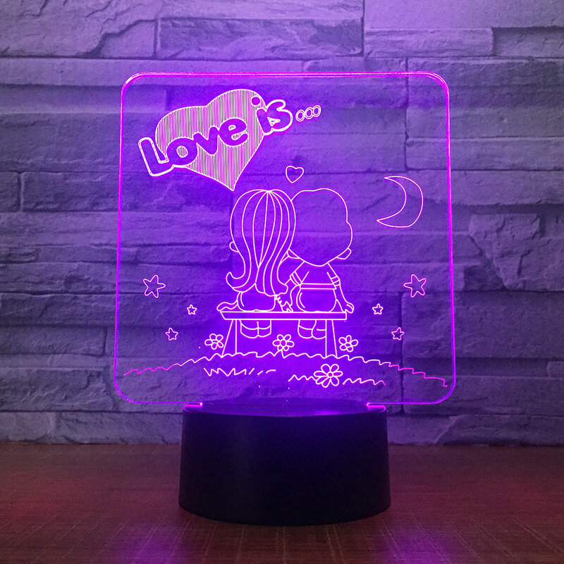 Cartoon Liefhebbers Model 3D Nachtlampje Led 7 Kleuren Usb Illusion Tafellamp Voor Thuis Bruiloft Decoratie Creatief Cadeau