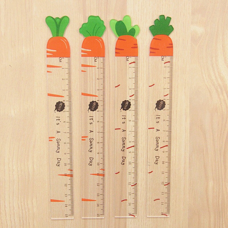 Regla recta transparente de acrílico con forma de zanahoria para niños, herramientas de medición de dibujo de dibujos animados de plástico, Escala de 15cm, premio para Estudiantes