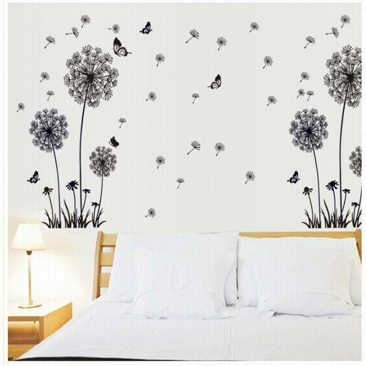 Adesivos de parede "borboleta voando em dente de leão", adesivos de parede estilo amortecedor, design original 2017, decalques de parede de pvc zy5125