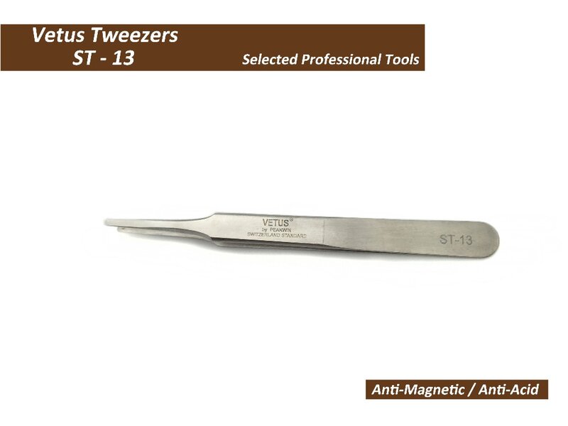 Pinça vetus ST-13 broard fino ponta de aço inoxidável de alta qualidade super duro anti-magnético e anti-ácido pinças de precisão