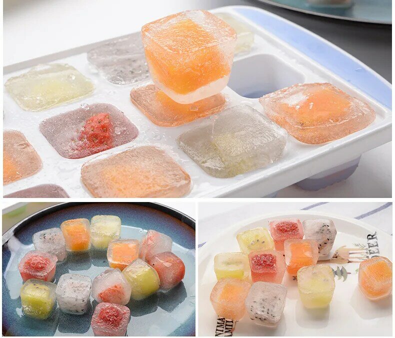 Molde de bloque de hielo creativo para el hogar, caja de suplemento de comida artesanal, cubierta de cinturón de hielo de plástico cuadrado, celosía de hielo congelado Refri