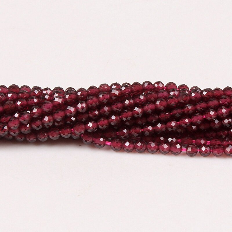 Merah Alami Garnet Gemtone 2 3 4 5Mm Bulat Faceted Manik-manik Longgar Halus Aksesoris untuk Kalung Gelang Anting-Anting DIY Membuat Perhiasan