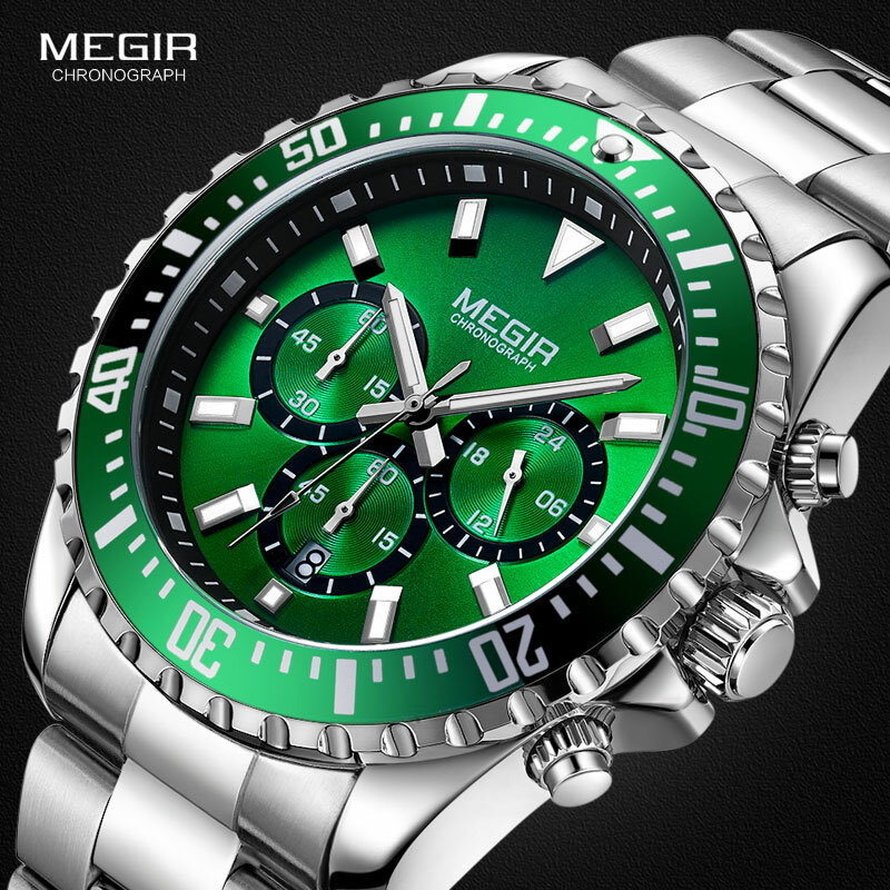 Megir relógio esportivo masculino, à prova d'água de aço, luxuoso de marca
