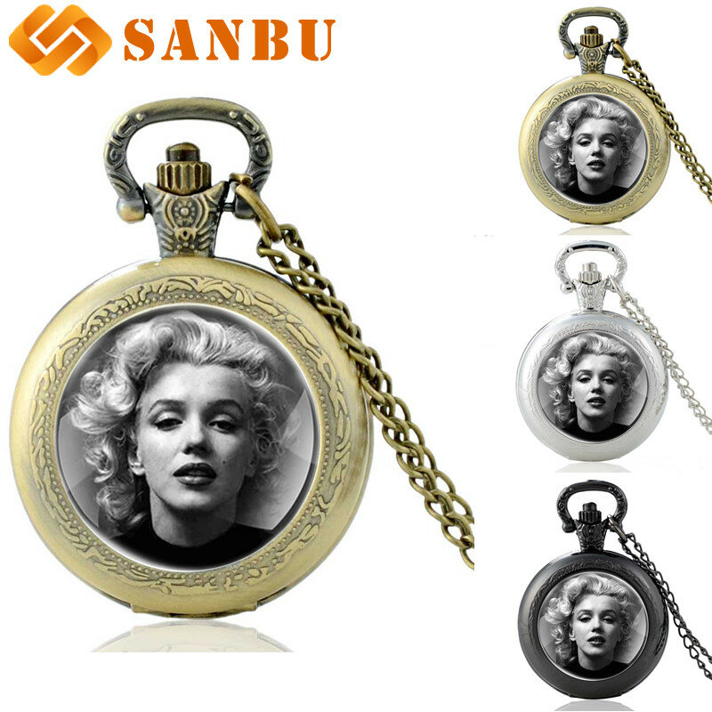 Antique Classic Marilyn Monroe Quartz Pocket Watch Vintage Men Women Necklace Pendant Retro Jewelry