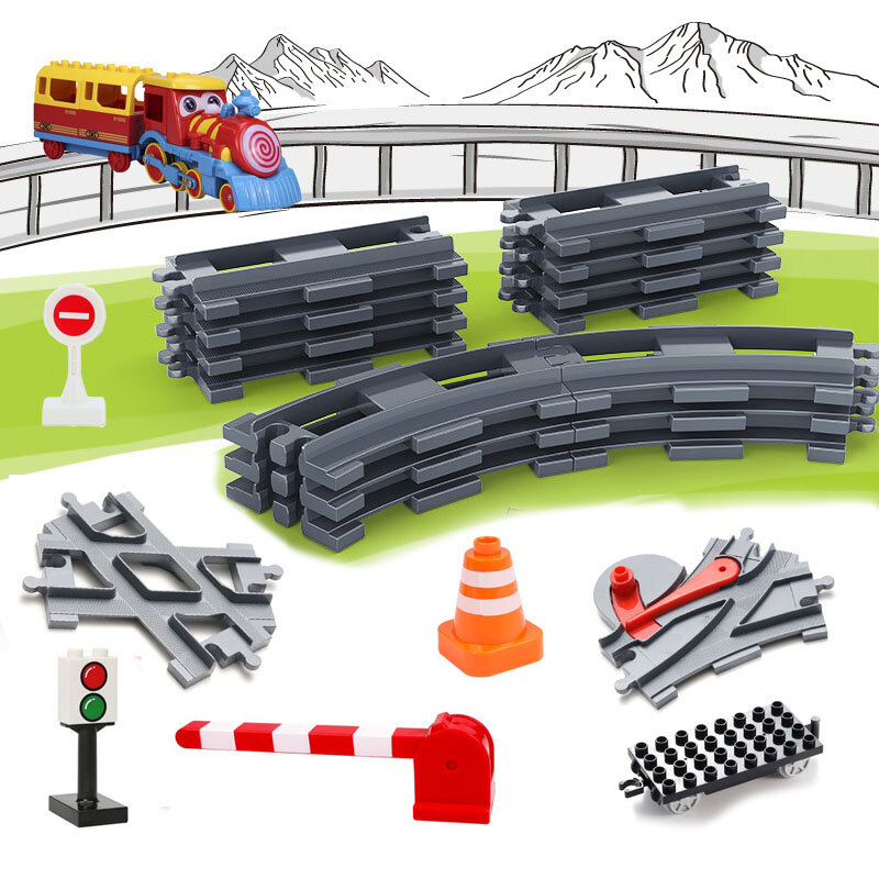 Railway Transport Assemble Big Building Blocks Track Set Compatible Toy Bricks Train Home Interactive Toys For Children Gift