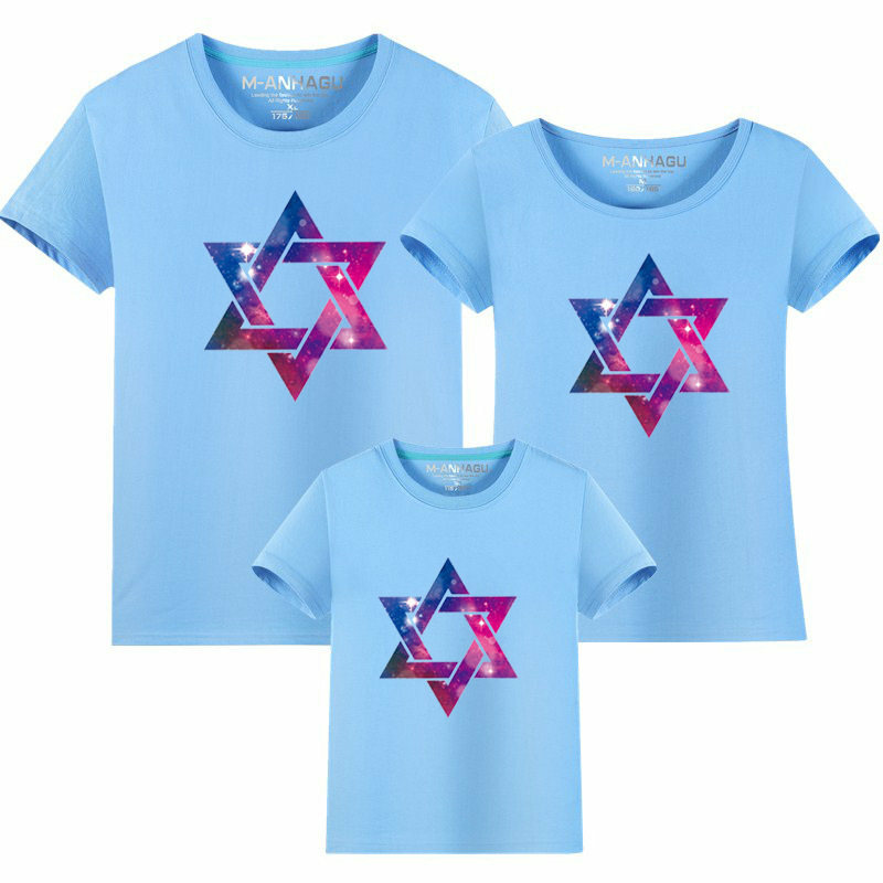 Summer Family Matching Outfits Short-sleeved Five-pointed star matching family clothes T-shirt Family Look mother father baby