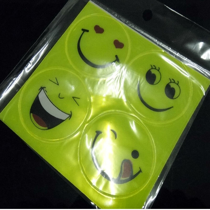 1 Vel (4 Stuks), 5Cm Reflecterende Decal Stickers Glimlach Gezicht Voor Motorfiets Fiets Kinderen Speelgoed, elke Waar Voor Veiligheid Zichtbaarheid