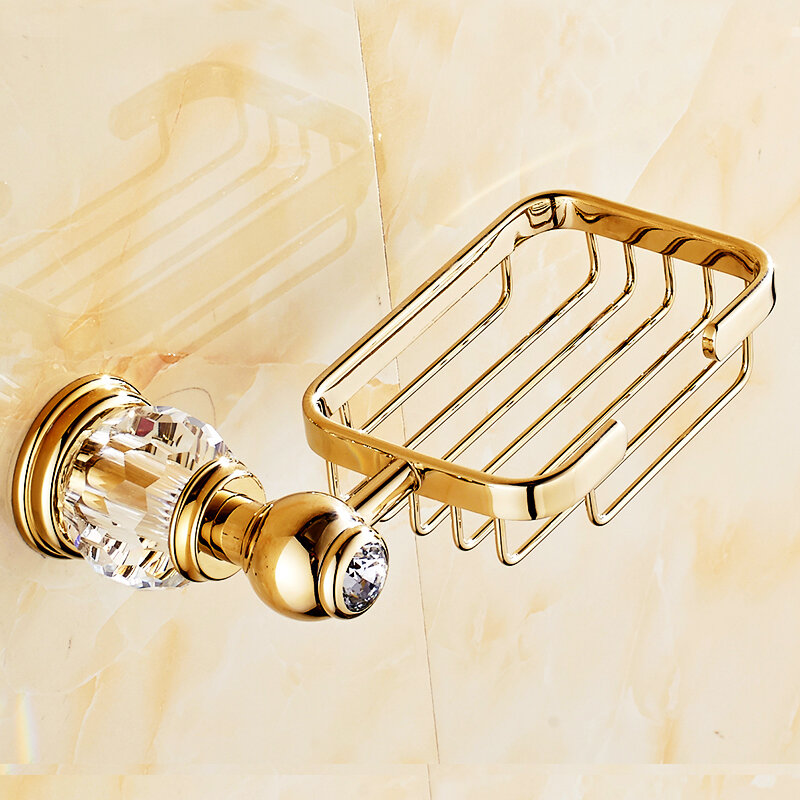 European Luxury Gold Crystal Brass Bathroom Accessories Bathroom Hardware Set Gold Soap Dish Towel Paper Holder send from Russia