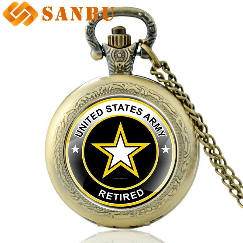 Reloj de bolsillo de cuarzo para hombres y mujeres, pulsera Retro de bronce, con colgante, regalo del Ejército de los Estados Unidos