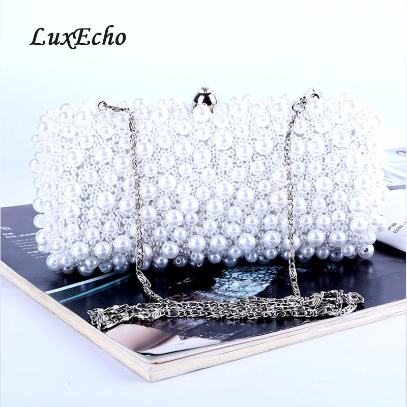 Pearl Beaded dinner bag Fashion handmade Beading Evening bags wholesale party purse Day clutches Chain should bags free shipping