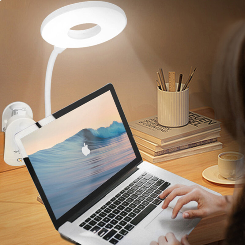 18LED Dimmable Clip-On Reading Book Light Flexible Lamp Light Bed Desk Rechargeable USB Touch Sense Night Lamp Eye Protection