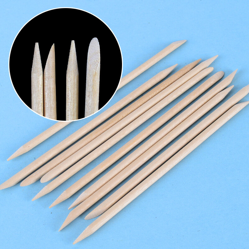 Lot de 10 bâtonnets de manucure en bois orange, 11,3 cm, accessoires pour repousser les cuticules des ongles,