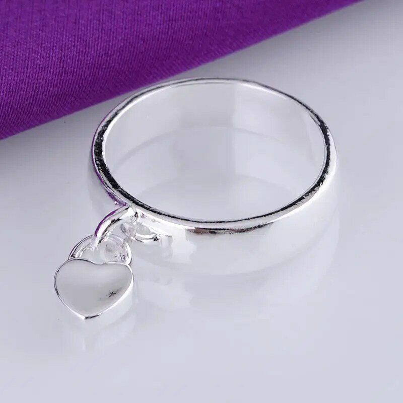 Cordiform anel de prata 925, anel arredondado brilhante banhado a prata