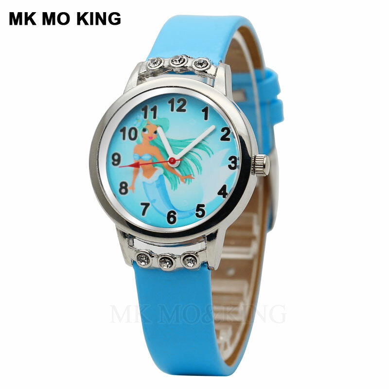 Hot neue nette kinder quarzuhr mode meerjungfrau cartoon kid kristall leder uhr lässig junge mädchen baby geschenk armbanduhr