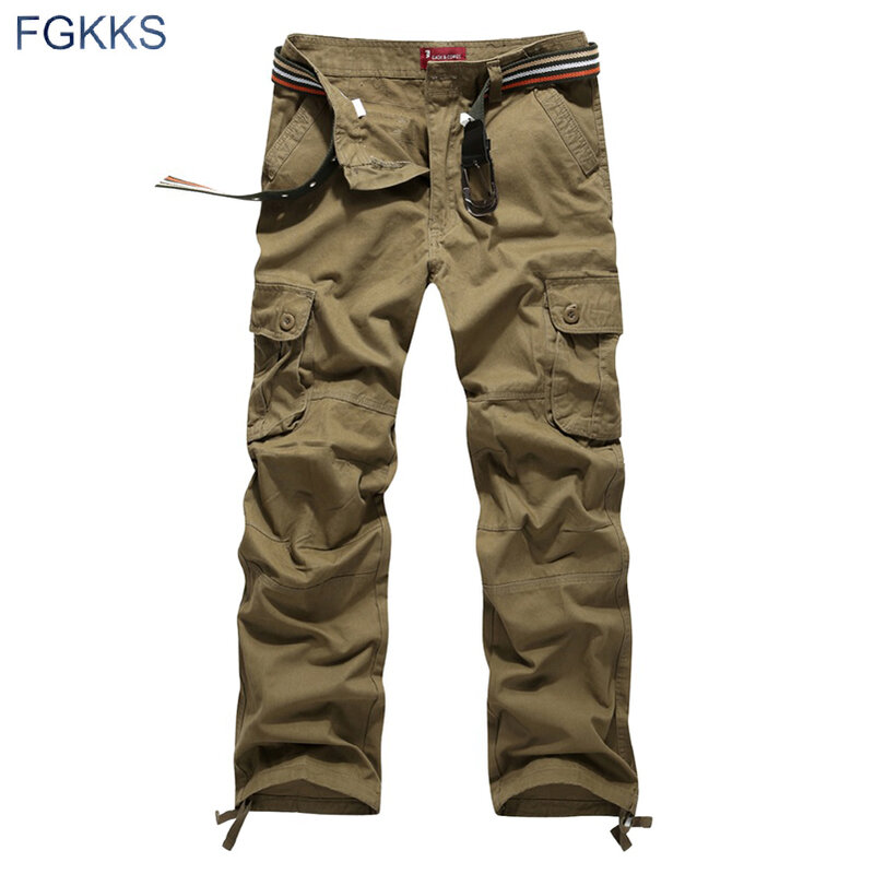 Fgkks calças cargo masculinas, calças de alta qualidade da moda, para corrida, de algodão, camuflagem, masculinas, 2021