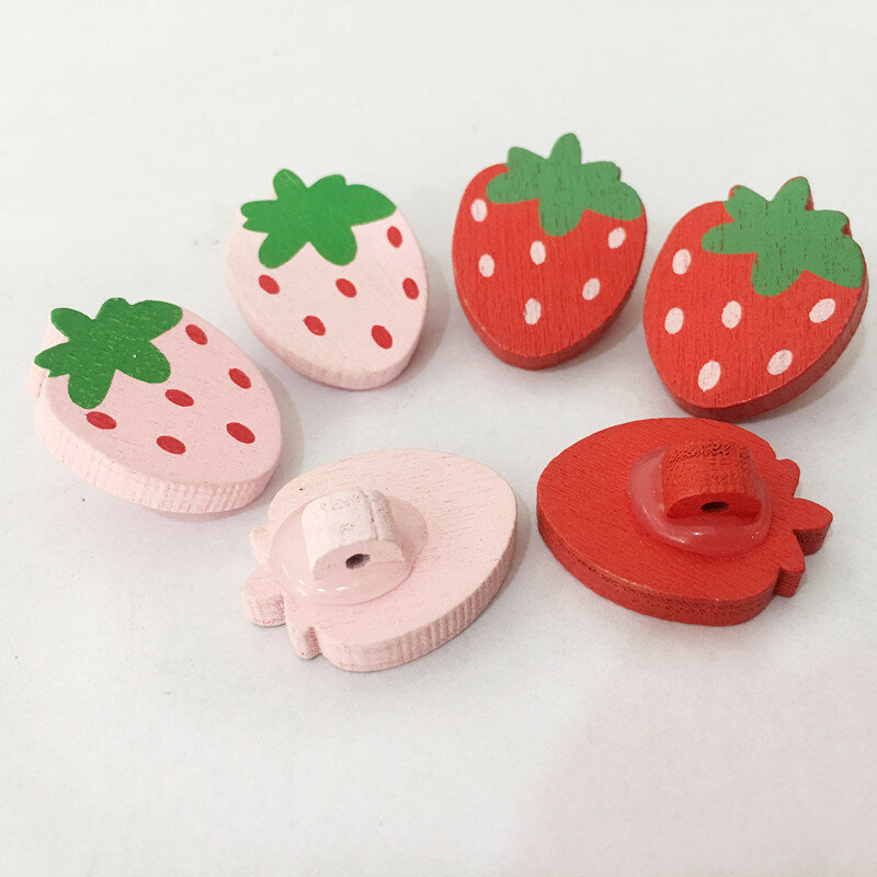 100 unids/lote bonitos botones de madera con forma de fresa patrón mixto botón de un solo agujero para coser Scrapbooking DIY accesorios MS 002