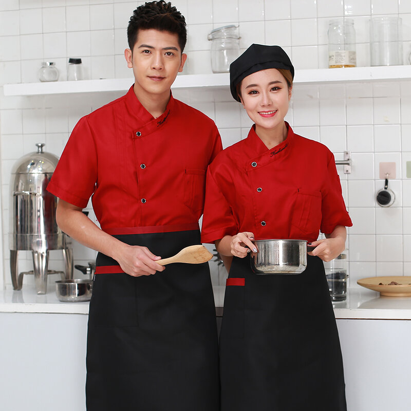 Uniforme de Chef de cocina Unisex, chaqueta de manga corta, transpirable, con doble botonadura, para Catering, venta al por mayor