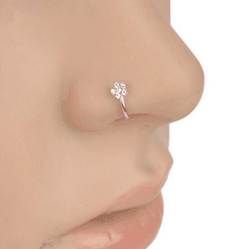 Men Women Fake Crystal Nose Piercing Body Jewelry Floral Nose Hoop Nostril Nose Ring Tiny Flower Helix Cartilage Tragus Ring