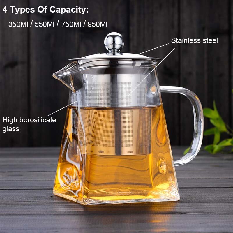 BORREY 500ML szkło borokrzemianowe czajniczek żaroodporne kwadratowe szklane czajniczek z zaparzacz do herbaty mleko Oolong herbata kwiatowa garnek