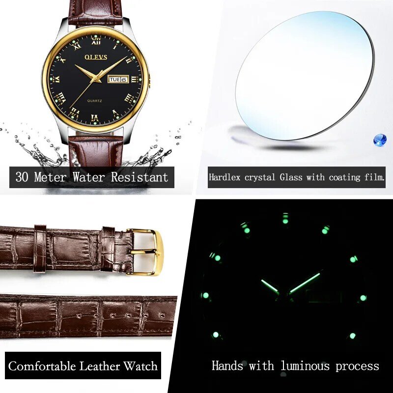 Парные часы мужские и женские кварцевые наручные часы OLEVS роскошный бренд из нержавеющей стали светящиеся часы для влюбленных из розового з...