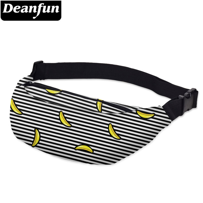 Deanfun 3Dプリントウエストバッグパックストライプバナナパターンに調節可能なバンドと屋外ファニーパックYB20