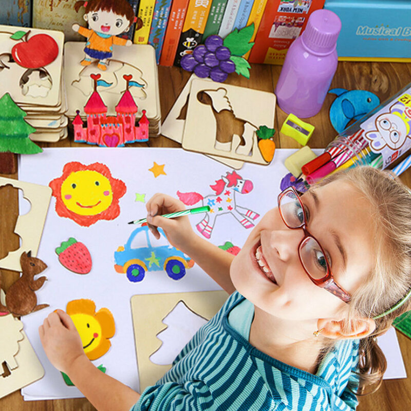 Conjunto de brinquedos de pintura criativa para bebês, 100 peças, colorir, prancheta de brinquedo para crianças, artesanato, brinquedo educacional de desenho de madeira