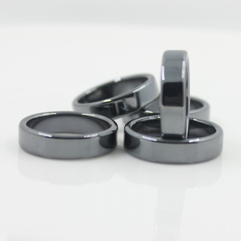 Модные ювелирные изделия класса AAA Качество Гладкие 6 мм ширина плоские гематитовые кольца (1 шт.) HR1002