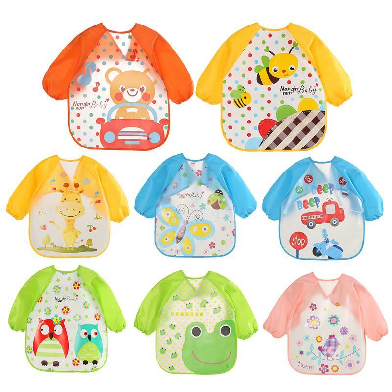 Baby Kids Cute Cartoon animals Baby Bibs Long Sleeve Apron Smock Soft Feeding Waterproof Colorful children Bib Burp Clothes
