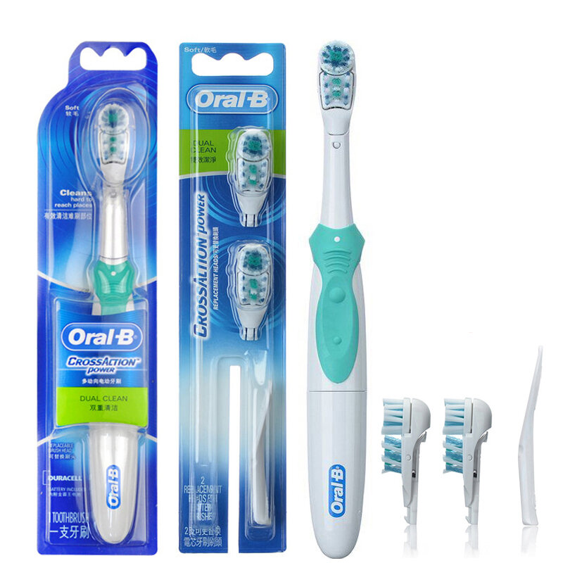 Oral B-cepillo de dientes eléctrico giratorio para adultos, cabezales de repuesto para limpieza Dual, batería Aa, acción cruzada
