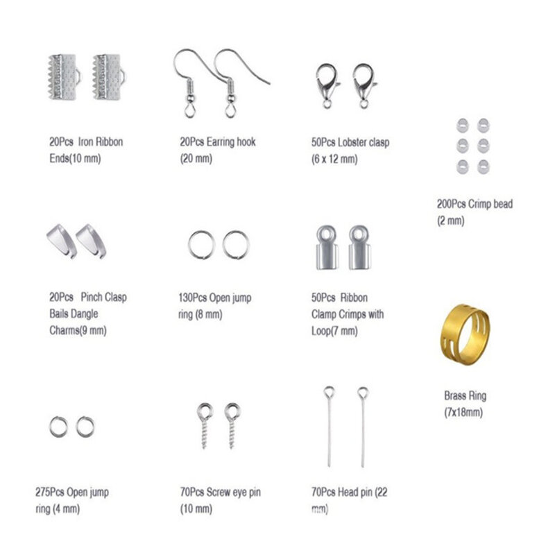Kit de fabricación de joyas de Metal de 10 rejillas, herramienta de reparación de collar DIY con accesorios y cables de abalorios, suministros para adultos