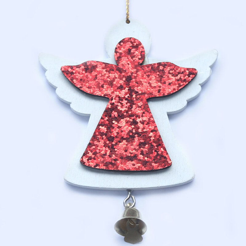 Happy New Year Wooden Christmas Pendants Decorations Ornaments Gift Xmas Tree Hanging Cute Snowflake Angel Glitter Home Decor