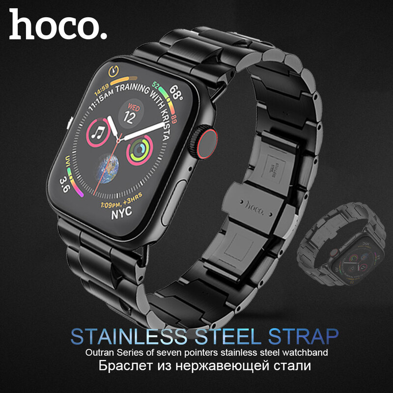 HOCO Stainless Steel Strap for Apple Watch Series 6 5 4 3 2 1 Band Metal Butterfly Buckle Bracelet for iWatch SE 42/44/38/40mm