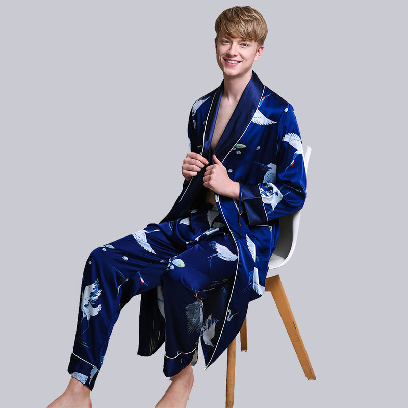 Robe de bain deux pièces pour femmes, ample, motif tigre, vêtements de nuit soyeux, Kimono, ensemble
