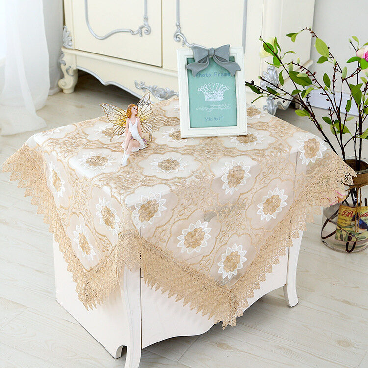 European Glass Yarn Water Soluble Lace Embroidery Tablecloth Balcony Small Round Table Cloth Coffee Table Dust Christmas Decor