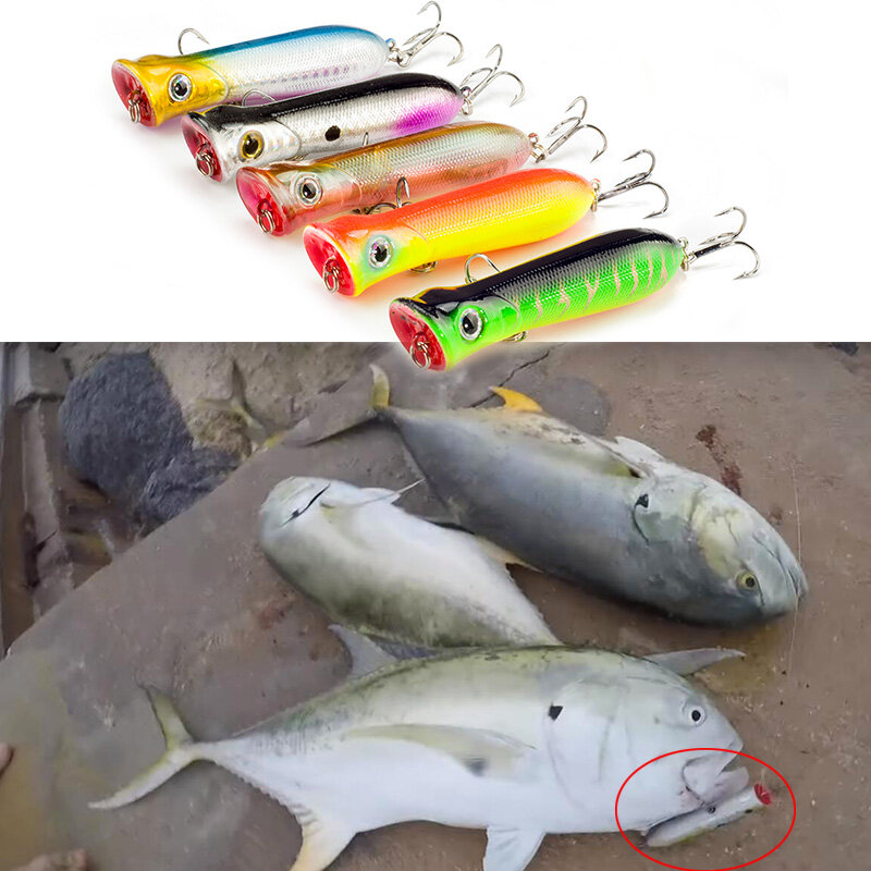 إغراء بوبر مع 6 خطافات 8cm12g ، طعم اصطناعي عائم لصيد الأسماك ، إغراء لصيد الأسماك مثل البايك والكارب