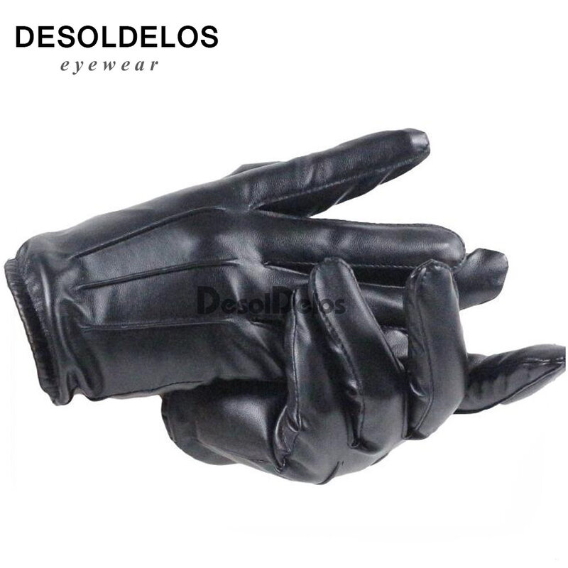 New Men's Luxurious PU Leather Winter Driving Warm Gloves Cashmere Tactical gloves Black Drop Shipping Top Quality