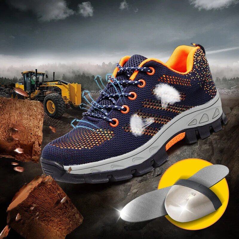 Men's Breathable Steel Toe Cap Work Safety Shoes Men Outdoor Anti-slip Steel Puncture Proof Construction Safety Boots Shoes