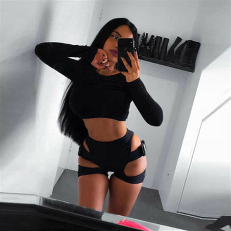 Hot Girls Sexy Cut Out High Waist Buckle Biker Shorts Womens Stretchy Leopard Print Slim Sporty Buckle Shorts Wholesale