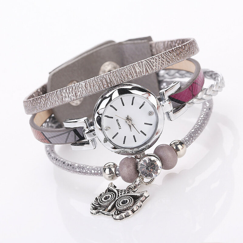 Luksusowa moda kobiety dziewczęta bransoletka analogowy zegarek kwarcowy wisiorek sowa sukienka damska bransoletki z zegarkiem zegarek relogio feminino