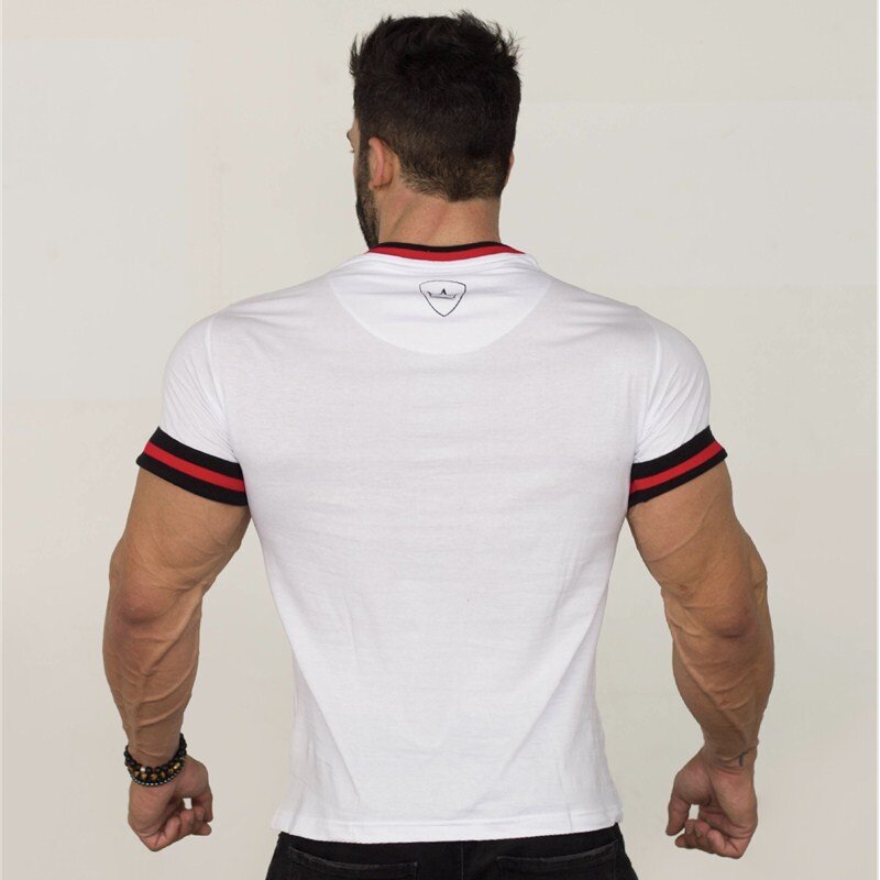 Camiseta ajustada de algodón para hombre, camisa de manga corta para ejercicio, gimnasio, culturismo, Fitness, correr, nueva