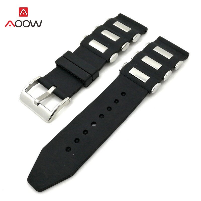 Bracelet de montre en Silicone en métal noir, 20mm, 22mm, 24mm