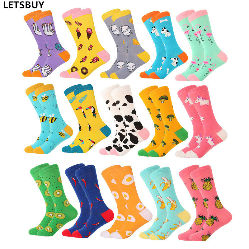 LETSBUY – chaussettes en coton peigné pour femmes, harajuku, humoristiques, créatives, dessin animé d'animaux, pour femmes, filles, fruits, chien, oiseau, chili, hommes