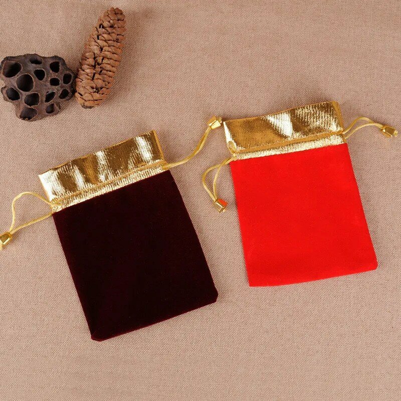 50 unids/lote 12x16 cm oro apertura azul/negro/rojo terciopelo bolsas bolsa de embalaje de Navidad con campana cordón bolsa de regalo