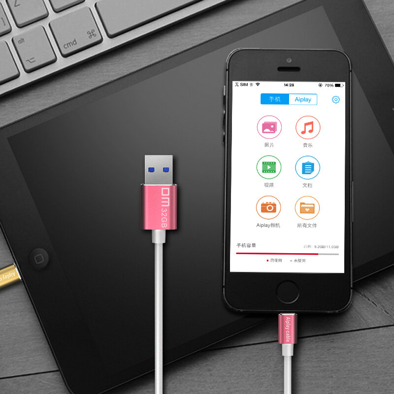 Unidad Flash USB DM APD009, 64GB, para iPhone, ipad, Lightning a Metal, disco U para MFi iOS10