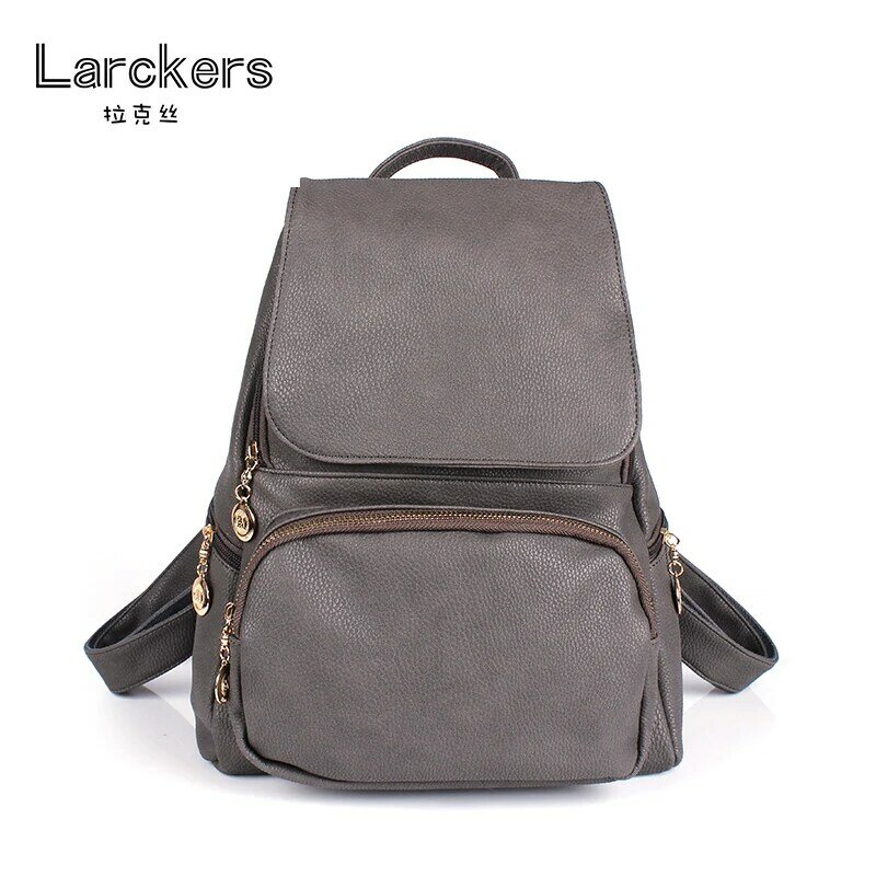 Solid vintage color pu backpack big capacity girls satchel leather backpack cover backpack women