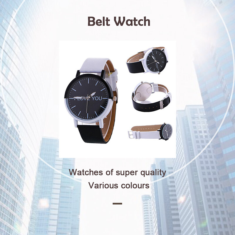 1 Pcs Zaken Eenvoudige Horloges I Love U Liefhebbers Unisex Horloges Fashion Zwart Wit Pu Lederen Horloge