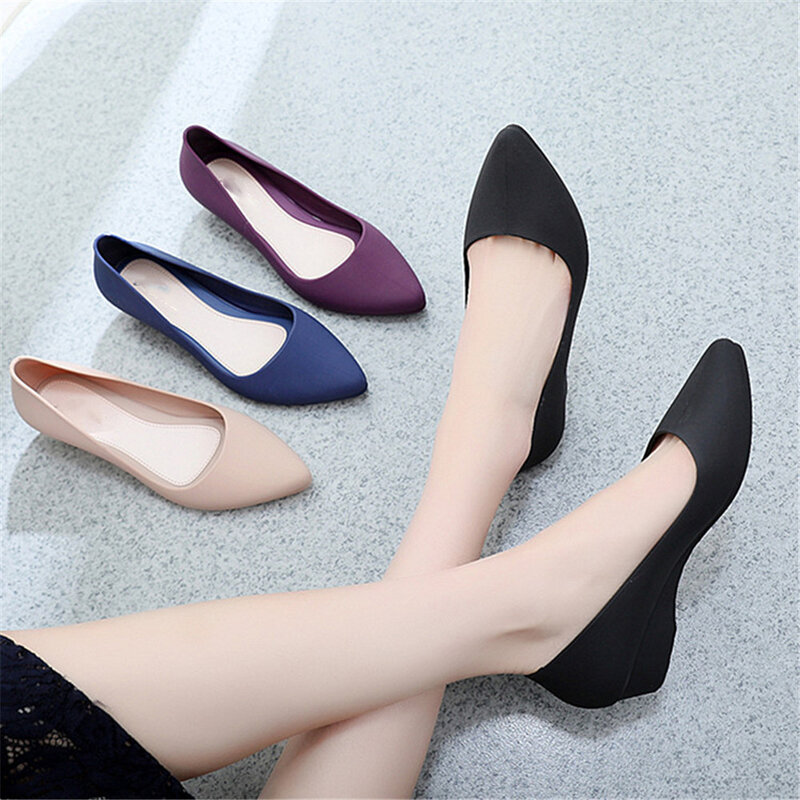 2020 Spring Autumn Women Shoes Comfort Pointed Toe Pumps Mid Heels Slip On Female Wedge Shoes Black Pink Casual Ladies Shoes