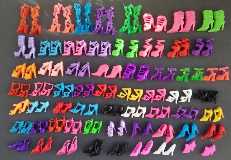 Conjunto de Sandalias de tacón para muñeca Barbie, zapatos de tacón de conjunto de 60 par/set a la moda, para vestido de muñeca Barbie, muchos diseños, regalo de Navidad para niña