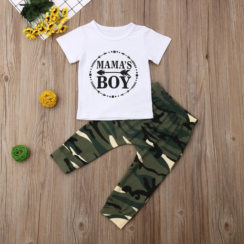 Pudcoco Summer Newest Fashion Newborn Baby Boy Clothes Cotton Letters Tops T-Shirt Camouflage Pants 2Pcs Outfits Summer Clothes